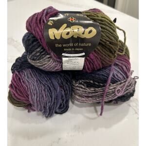Lot 3 Skeins Noro Kureyon Aran Weight Yarn Purple Green Color 188 Wool 50g 100m